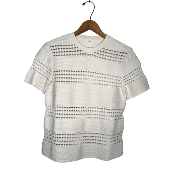 A.L.C. | White Open Knit Ribbed Crew Neck Tee Size Small - Picture 5 of 7